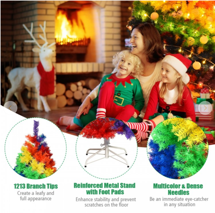 7 Ft Artificial Hinged Traditional Christmas Tree with Metal Stand
