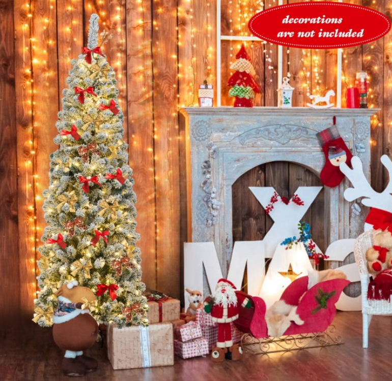 6 Ft Flocked, Pre-lit,  Christmas Tree with Metal Stand ( 1 Box)