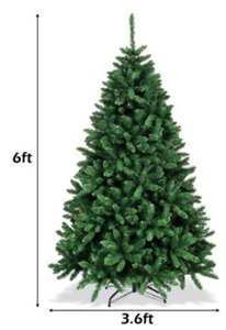 6ft, Unlit, Hinged Artificial Christmas Tree Unlit Douglas Full Fir Tree w/ 1355 Tips