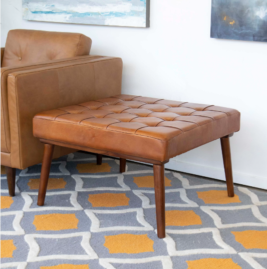 Dulac 30" Wide Genuine Leather Tufted Square Cocktail Ottoman