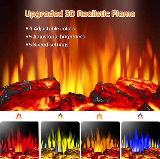 Rintuf Electric Fireplace Heater, 1500W Infrared, Dent on top, fully assembled