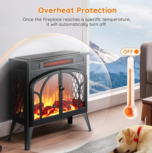 Rintuf Electric Fireplace Heater, 1500W Infrared Fireplace Stove with 3D Flame Effect, fully assembled