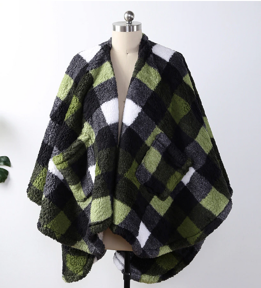 Berkshire Blanket Buffalo Plaid Double-Sided Cape, green