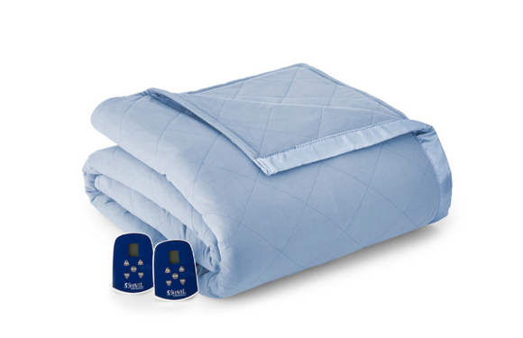 HomeSuite Micro Flannel Reverse to Sherpa Heated Blanket, queen, blue