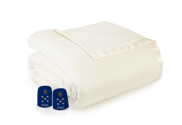 HomeSuite Micro Flannel Reverse to Sherpa Heated Blanket, queen, cream