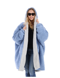 The Comfy Teddy Bear Coat, light blue, reversible