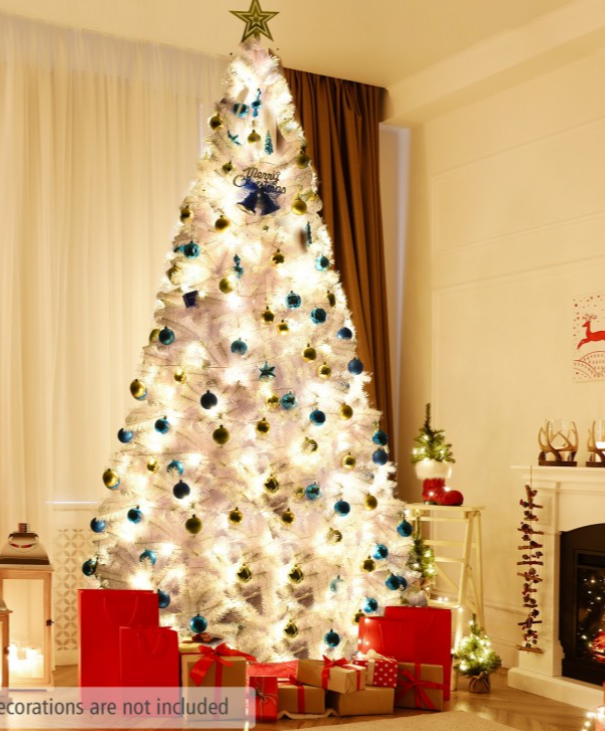 9 Ft Unlit, White Christmas Tree with Metal Stand, Final Sale