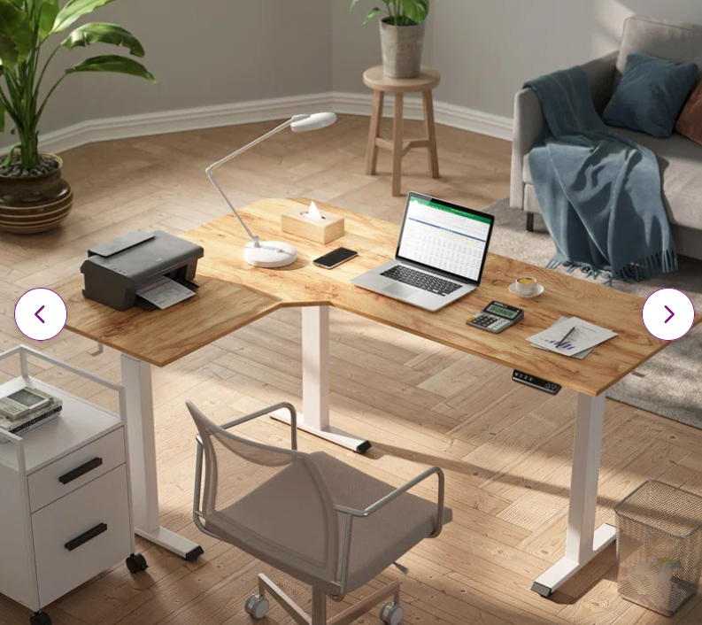 Christeena Height Adjustable L-Shape Standing Desk, assembled, scratch & dent back left corner