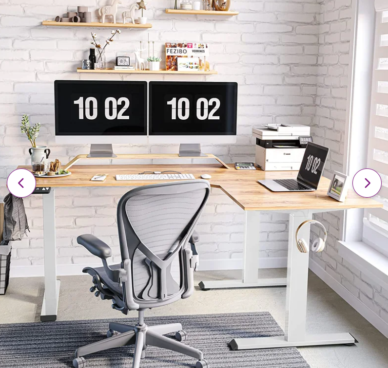 Christeena Height Adjustable L-Shape Standing Desk, assembled, scratch & dent back left corner