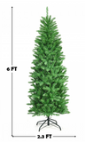 6Ft PVC Hinged Pre-lit Artificial Fir Pencil Christmas Tree with 150 Lights