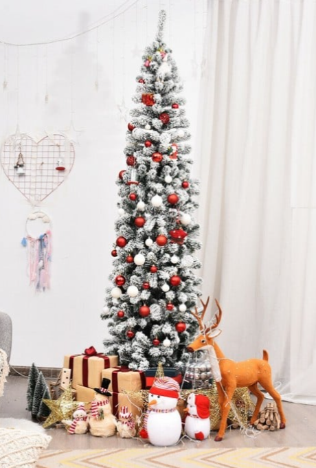7.5 Feet Unlit Hinged Snow Flocked Artificial Pencil Christmas Tree with 641 Tips