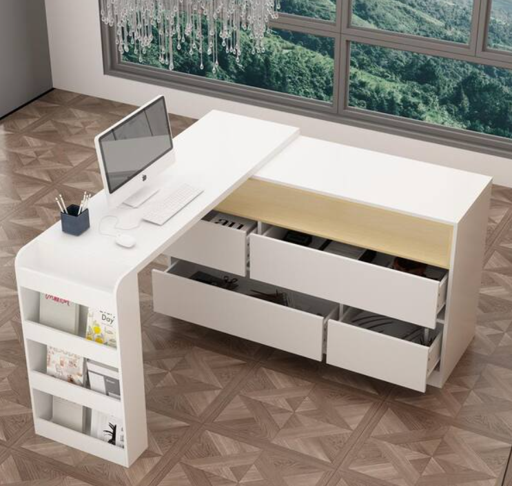 47.2 in. L-Shaped White Wood Computer, fully assembled, white