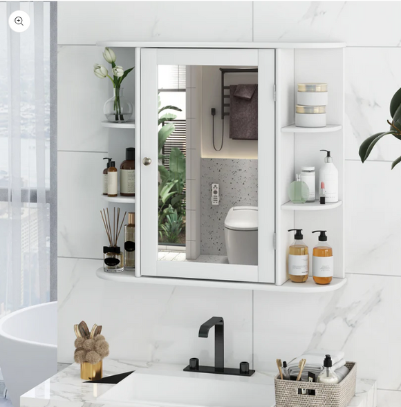 Multipurpose Mount Wall Mirror Bathroom Storage Cabinet-White, assembled