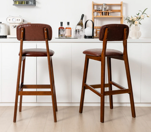 2 Piece Set, 29 Inch Upholstered PU Bar Stools with Rubber Wood Legs