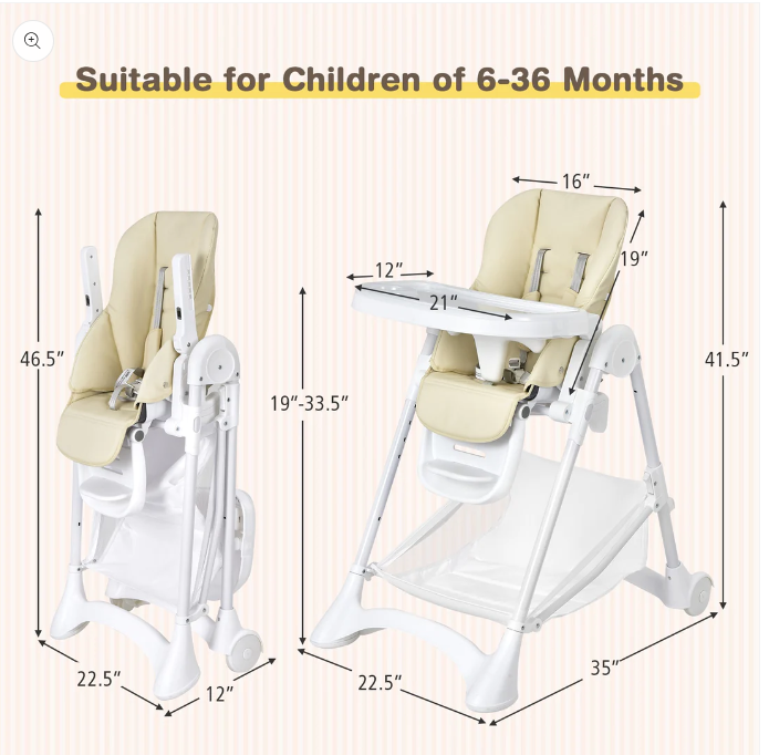 Baby Convertible Folding Adjustable High Chair, fully assembled