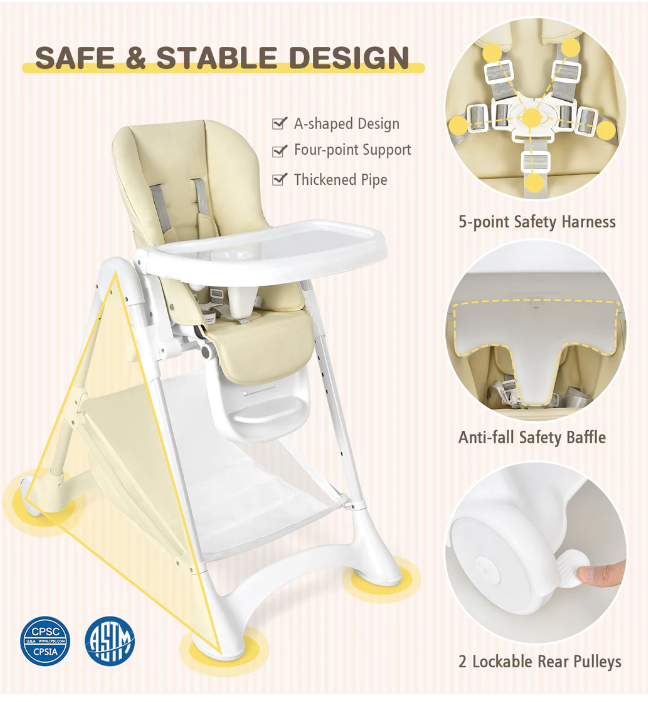 Baby Convertible Folding Adjustable High Chair, fully assembled