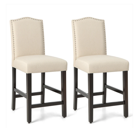 2 Pcs Fabric Nail Head Counter Height Dining Side Chairs Set-Beige