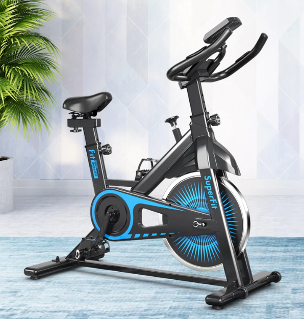 Indoor Silent Belt Drive Adjustable Stationary Bike-Blue, fully assembled