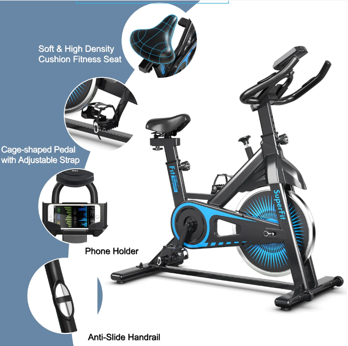 Indoor Silent Belt Drive Adjustable Stationary Bike-Blue, fully assembled