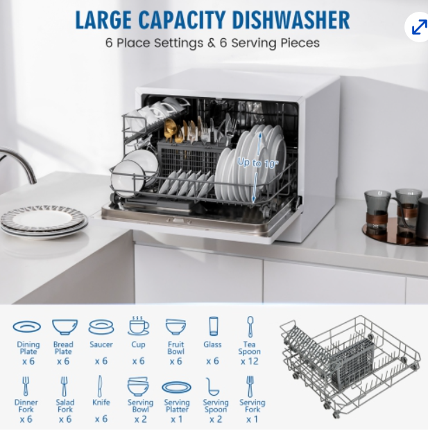 Compact Countertop Dishwasher 6 Place Settings w/ 5 Washing Programs & 24H Timer