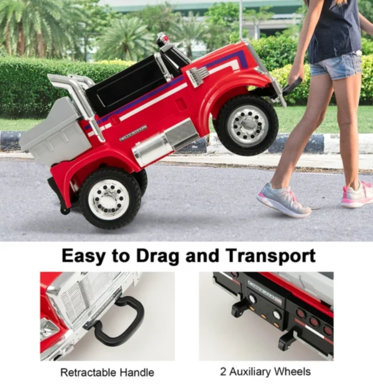 12V Licensed Freightliner Kids Ride On Truck Car RC w/ Dump Box & Lights Red, fully assembled
