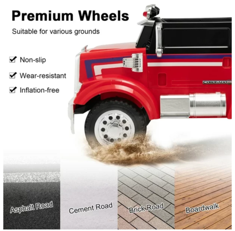 12V Licensed Freightliner Kids Ride On Truck Car RC w/ Dump Box & Lights Red, fully assembled