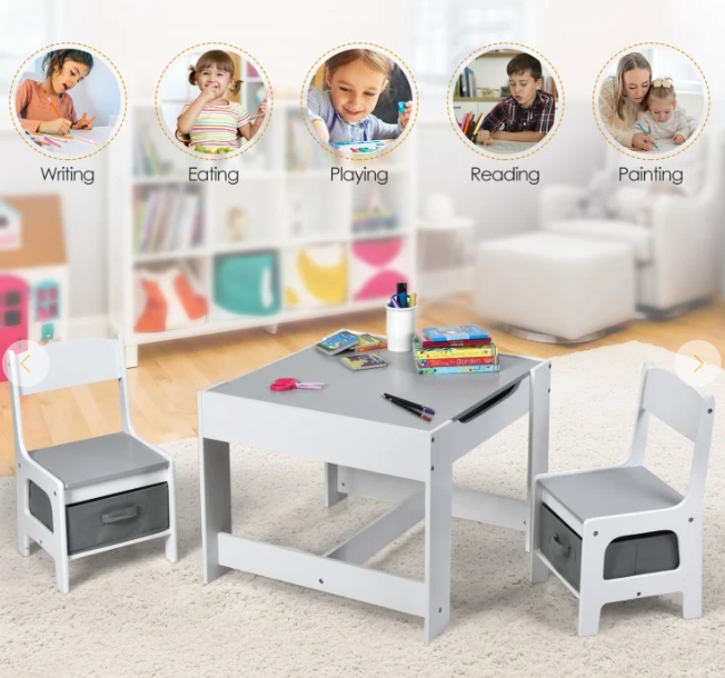 Kids Blackboard/Whiteboard Drawing Table and Chairs, fully assembled