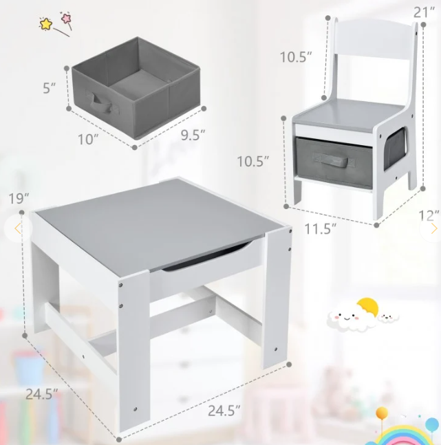 Kids Blackboard/Whiteboard Drawing Table and Chairs, fully assembled