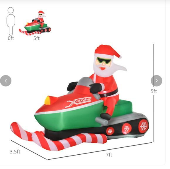 5 x 7ft Christmas Inflatable Santa Claus with Snowmobile, LED Lighted