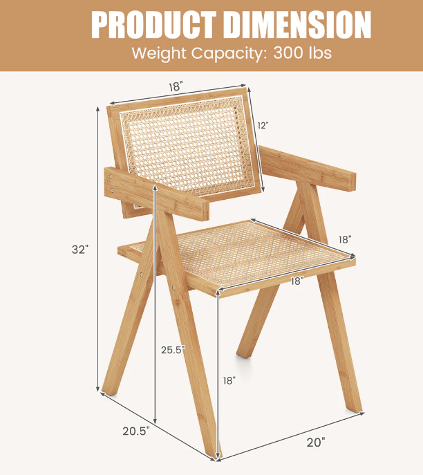 Set of 2 Rattan Accent Chairs with Natural Bamboo Frame-Natural