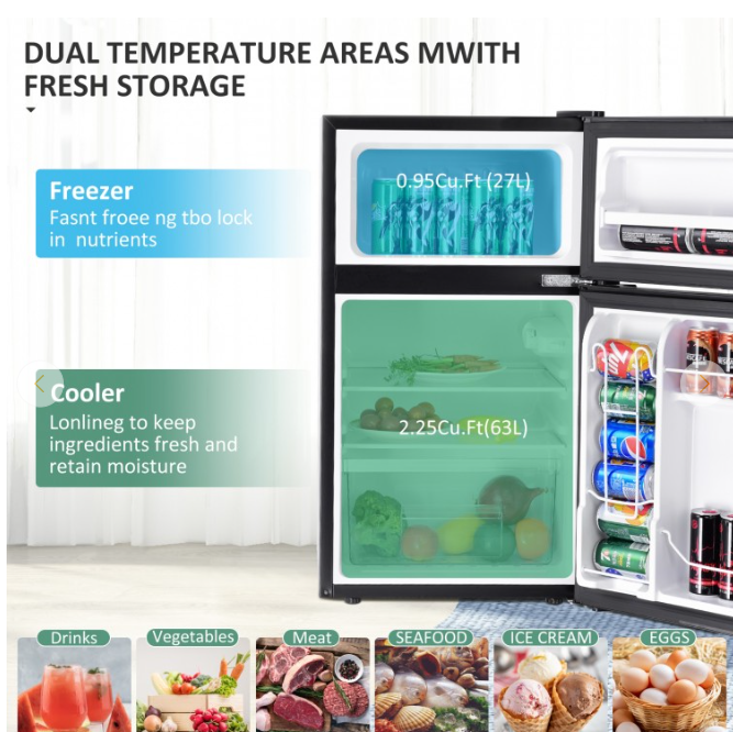 3.2 cu ft Compact Stainless Steel Refrigerator, black