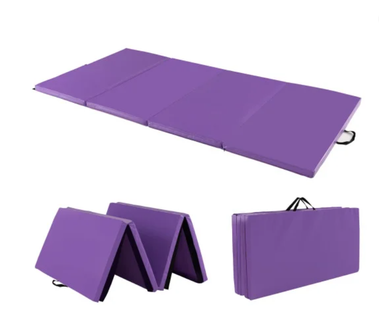 4` x 8`Folding Gymnastics Mat with Carry Handles and Sweatproof Detachable PU Leather Cover
