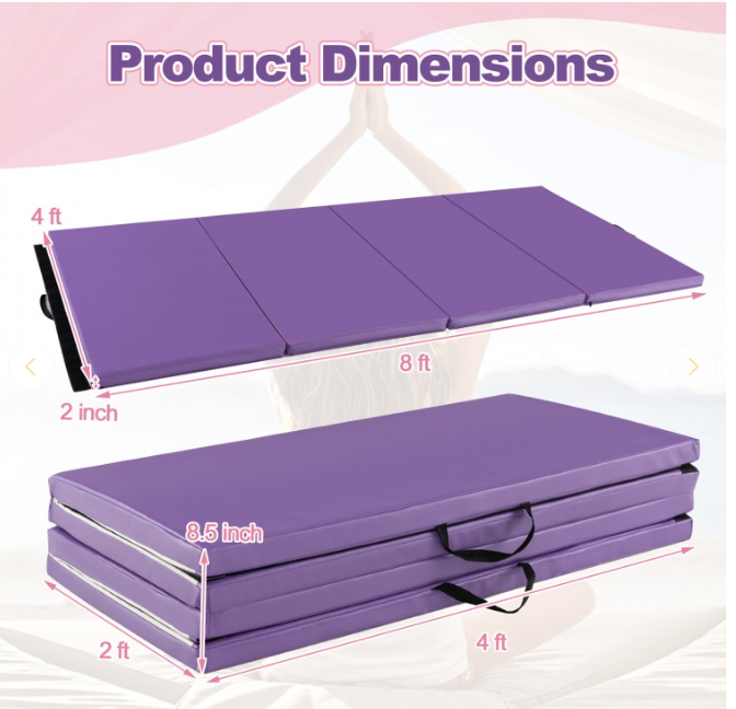 4` x 8`Folding Gymnastics Mat with Carry Handles and Sweatproof Detachable PU Leather Cover