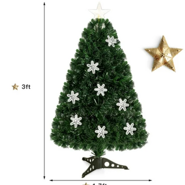 3FT Pre-Lit Fiber Optic Artificial Christmas Tree w/Multicolor Lights Snowflakes