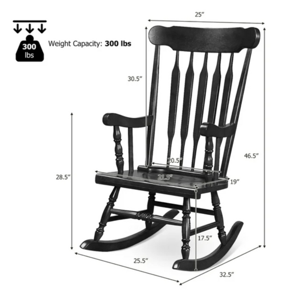 Solid Wood Rocking Chair, Black