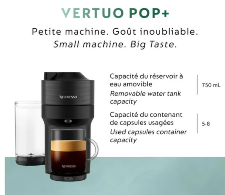 Nespresso Vertuo Pop+ Coffee Machine by De'Longhi, Liquorice Black, box damage