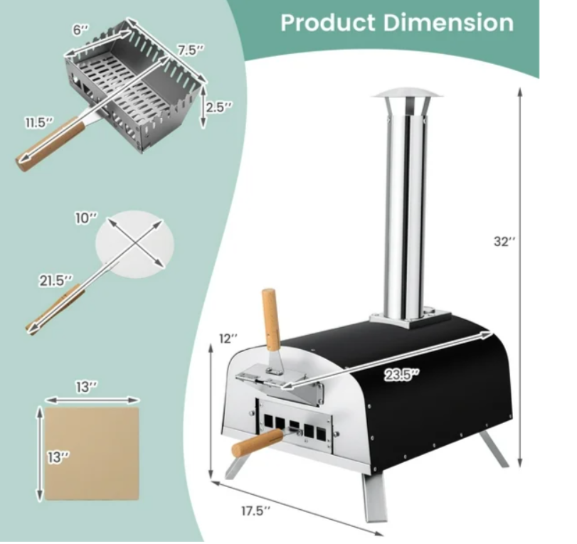 12" Multi-Fuel Pizza Oven Propane & Wood Fired Pizza Maker Portable, 1 box unassembled