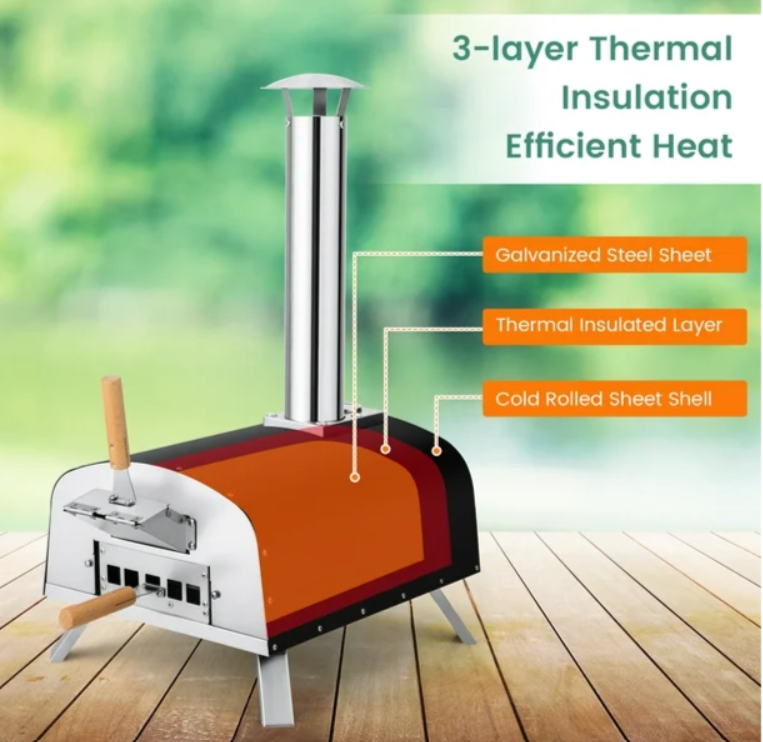 12" Multi-Fuel Pizza Oven Propane & Wood Fired Pizza Maker Portable, 1 box unassembled