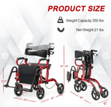 No Tax,  SPECIAL, Folding  Walker with 8-inch Wheels and Seat, assembled, Red