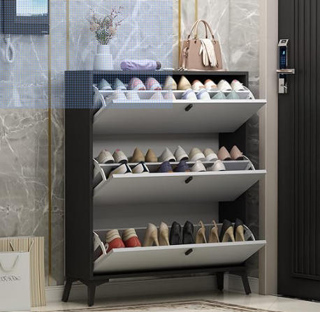 Shoe storage cabinet, charcoal/grey, fully assembled, 1 inner shelf different color, not viseable