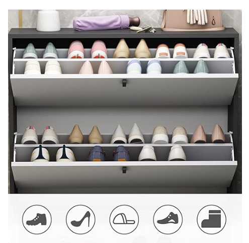 Shoe storage cabinet, charcoal/grey, fully assembled, 1 inner shelf different color, not viseable