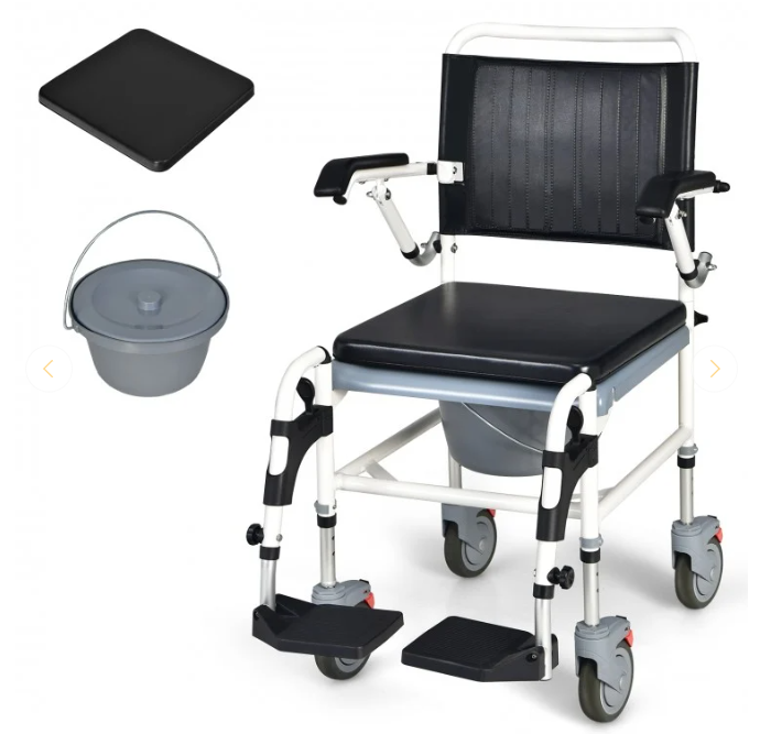 4-in-1 Bedside Commode Wheelchair with Detachable Bucket