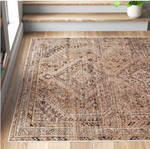 Westbrook Machine Washable Oriental Light Brown/Orange Area Rug 5`3``x 7`3``