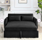 55" Velvet Square Arm Sofa Bed, Black