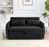 55" Velvet Square Arm Sofa Bed, Black