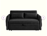 55" Velvet Square Arm Sofa Bed, Black