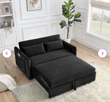 55" Velvet Square Arm Sofa Bed, Black