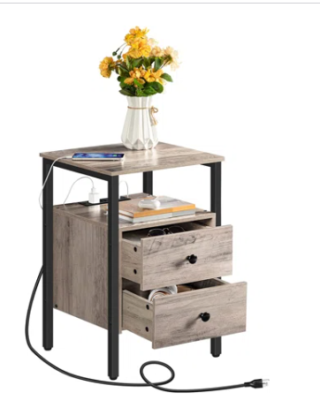 Pake 2 - Drawer Iron Nightstand with Storage and Built-In Outlets, scratch & dent