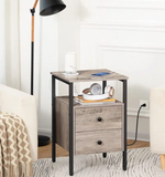 Pake 2 - Drawer Iron Nightstand with Storage and Built-In Outlets, scratch & dent