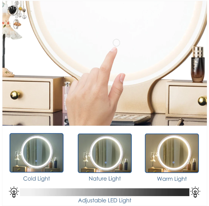 Makeup Vanity Table & Chair Set 3 Color Lighting Dressing Table-Blue, small surface scratch